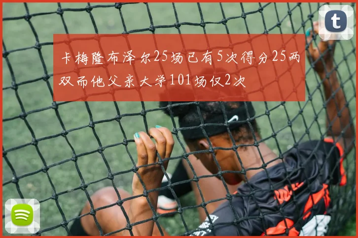 卡梅隆布泽尔25场已有5次得分25两双而他父亲大学101场仅2次
